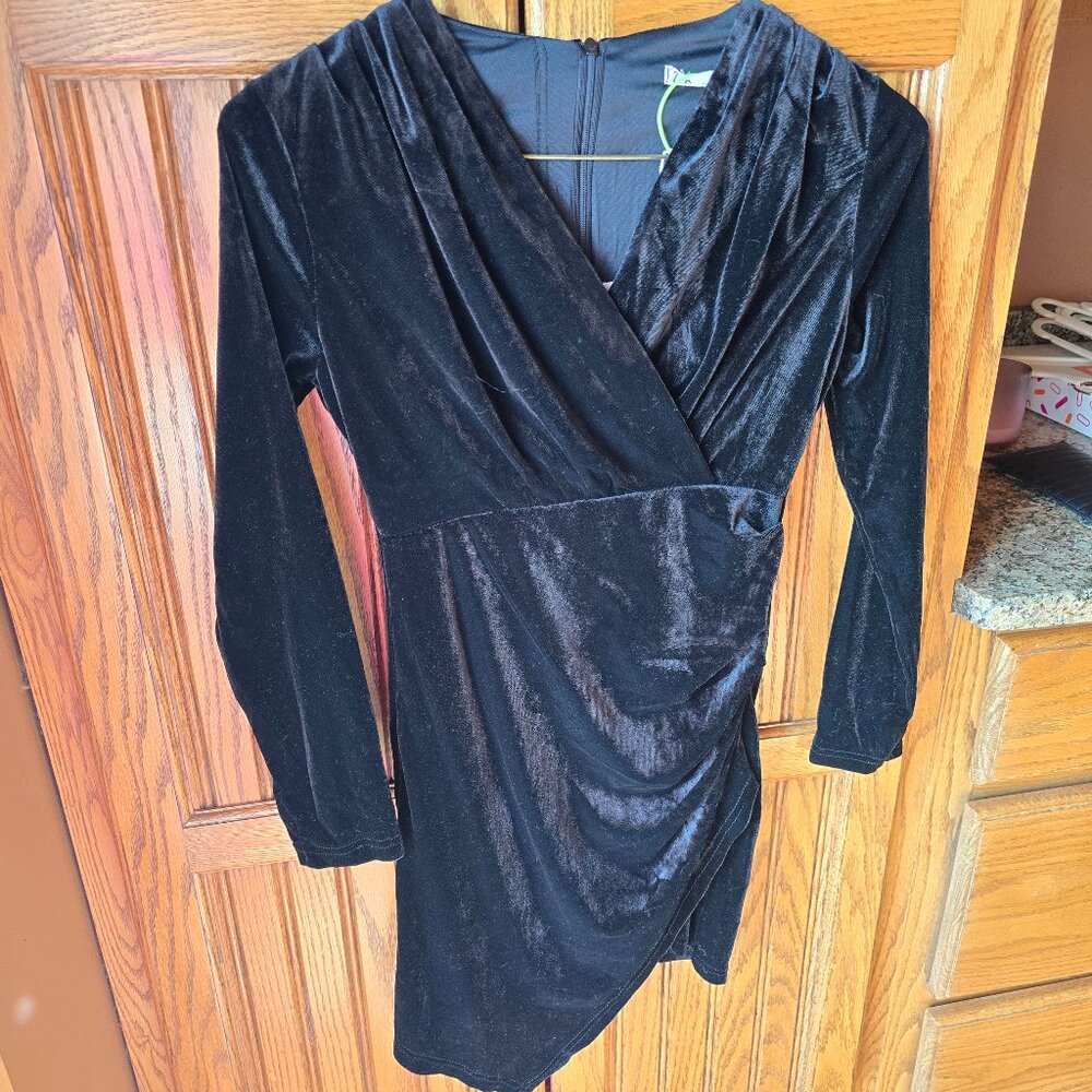 Black Faux Wrap Velour Velvet dress, xs NWT